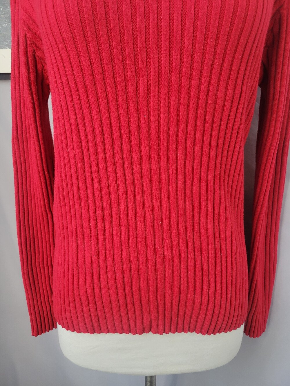 Bebe Ribbed Logo Embellished Rhinestone 1/4 Zip Sweater Red XL - Picture 7 of 11